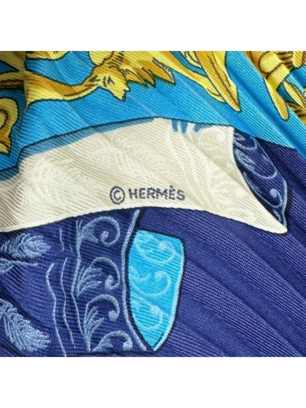 Hermes Pleats L'atlantide Silk Blue Scarf